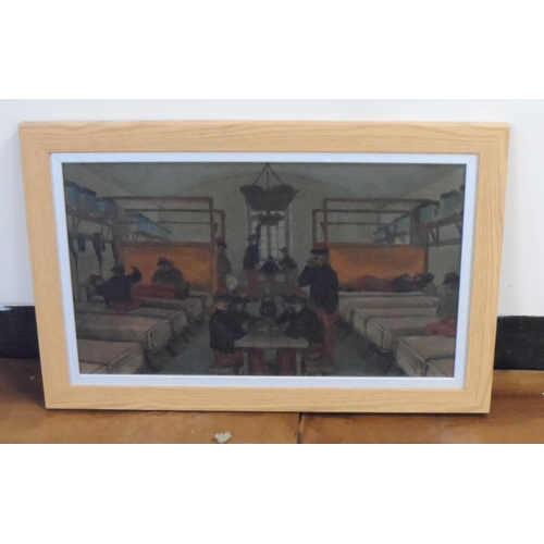 569 - Rare, unsigned, early 20thC oil on board, French foreign legion barracks scene