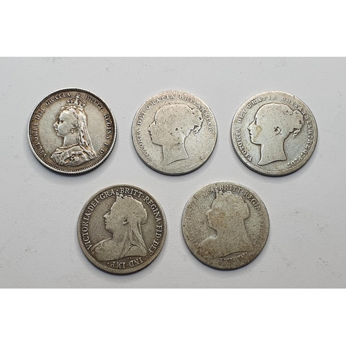 172 - 5 Victoria silver shillings (5)