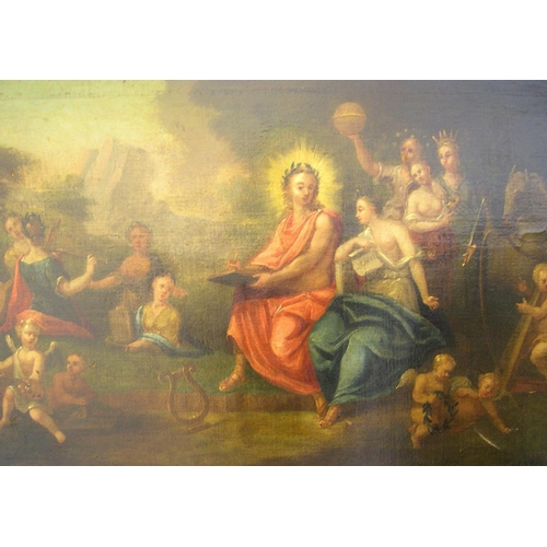 577 - 16thC oil on relined canvas painting depicting figures & putti in landscape, unframed

56 x 83cm