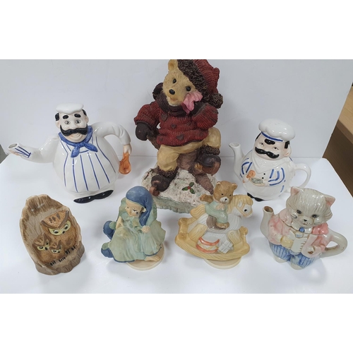 110 - Seven various ceramics including an Xmas bear, Chef tea-pots etc (7) 2 of which are musical.