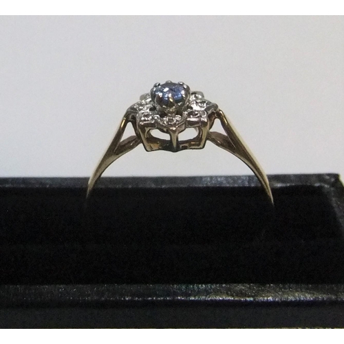 448 - 9ct yellow gold, white & blue sapphire cluster ring

 Approx 1.5 grams gross,          size P