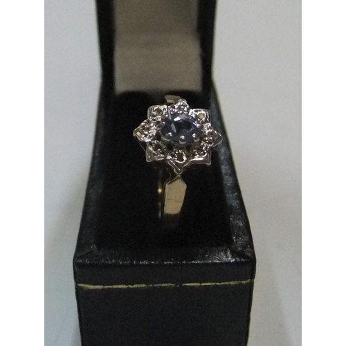 448 - 9ct yellow gold, white & blue sapphire cluster ring

 Approx 1.5 grams gross,          size P