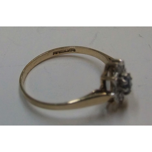 448 - 9ct yellow gold, white & blue sapphire cluster ring

 Approx 1.5 grams gross,          size P