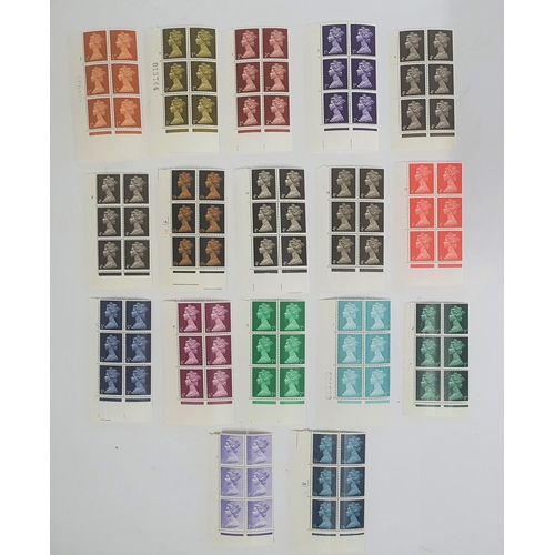 457 - Collection of QEII block of six 1967 Machins from 1/2d to 1/9d all with corner side bars & colour ba... 