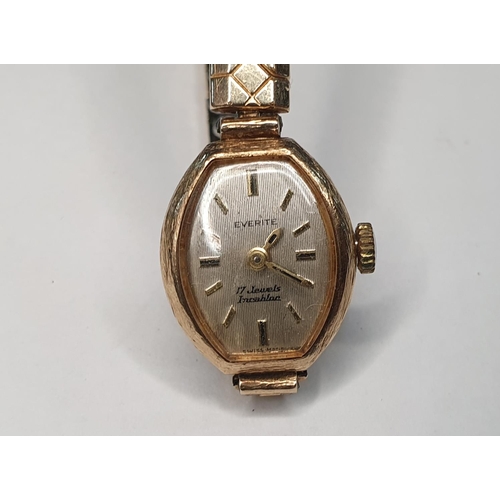 463 - Everite, 17 jewel, ladies stretch wristwatch set in 9ct yellow gold casing (1)