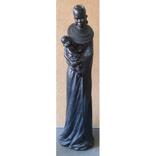 501 - Large resin figurine statue of an African lady and child by the Leonardo Collection, 

80 cm tall