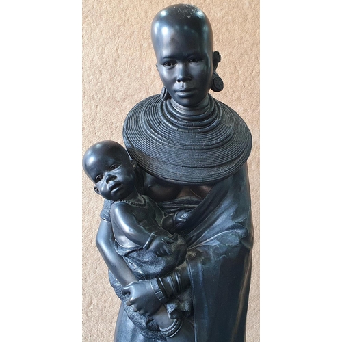 501 - Large resin figurine statue of an African lady and child by the Leonardo Collection, 

80 cm tall