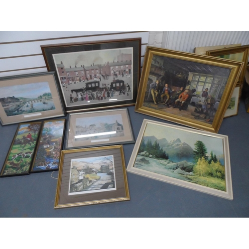 513 - Collection of 20thC framed prints & 2 framed embroideries (8)