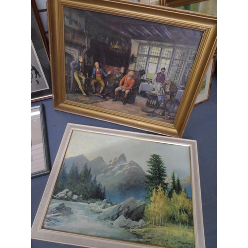 513 - Collection of 20thC framed prints & 2 framed embroideries (8)