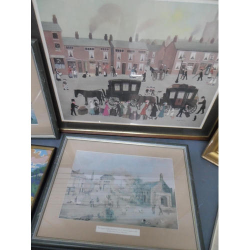 513 - Collection of 20thC framed prints & 2 framed embroideries (8)