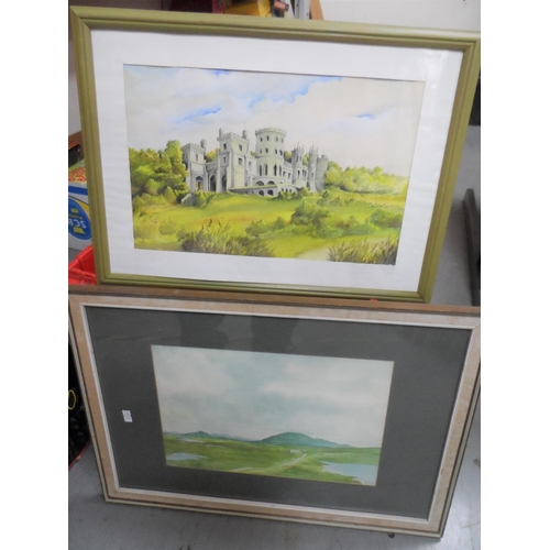 518 - Two good quality framed watercolours by differing  artists together with a box of framed prints etc ... 