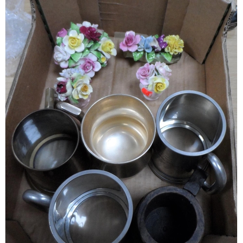 544 - Collection of metal tankards with glass bottom including one to celebrate the visit of the Queen to ... 