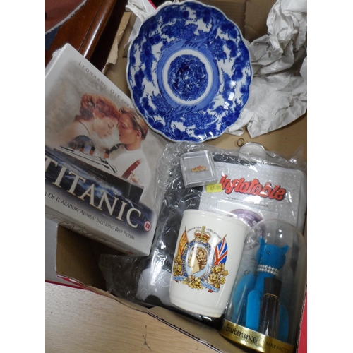 545 - Collection of items to include a 1953 QEII coronation cup, a compass, Titanic DVD box set etc