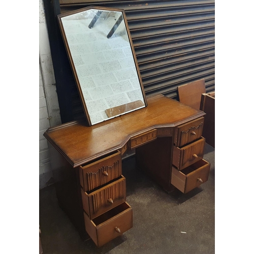 403 - Edwardian bedroom suite consisting of double bed (no mattress) sideboard, drawers with fold out mirr... 