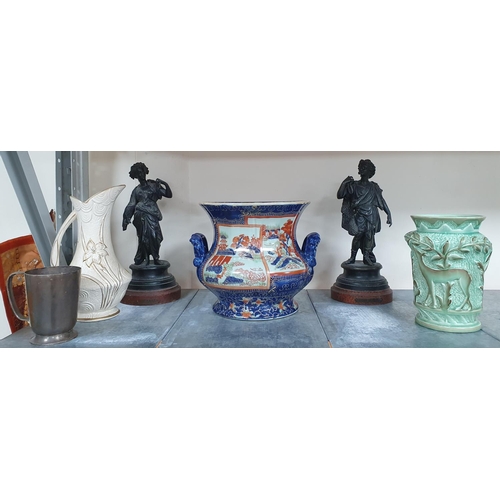 228 - Pair of spelter figures together with vases etc (Qty)