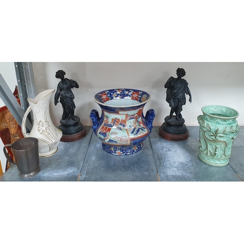 228 - Pair of spelter figures together with vases etc (Qty)