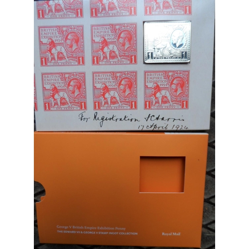 13 - Royal Mail sterling silver ingot stamp replica collection including Edward VII penny & pound, George... 