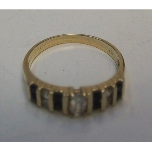 51 - 14ct yellow gold ring set with alternating sapphire & diamonds

approx 3.1 grams gross,           si... 