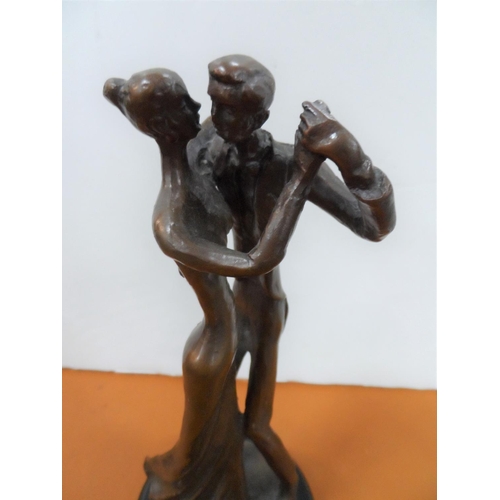 89 - Bernard Kim (born 1942) stylized bronze dancing figures on  ebonised plinth, signed,

approx 24 cm t... 