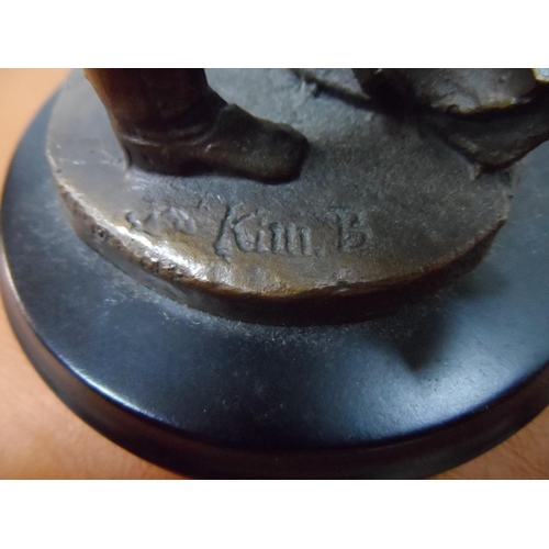 89 - Bernard Kim (born 1942) stylized bronze dancing figures on  ebonised plinth, signed,

approx 24 cm t... 