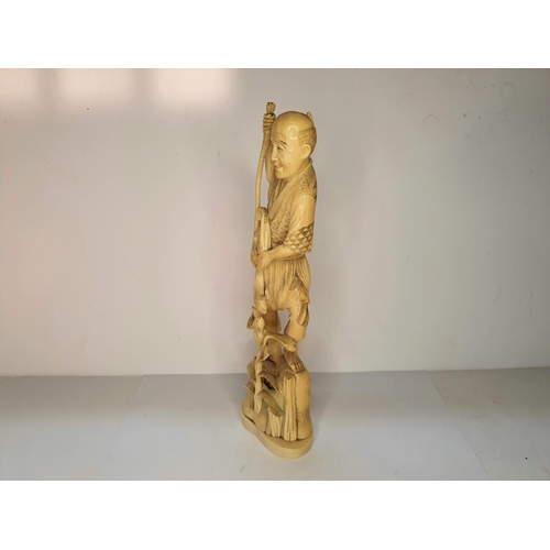 111 - Meiji period, Japanese carving of a fisherman.  27 cm tall