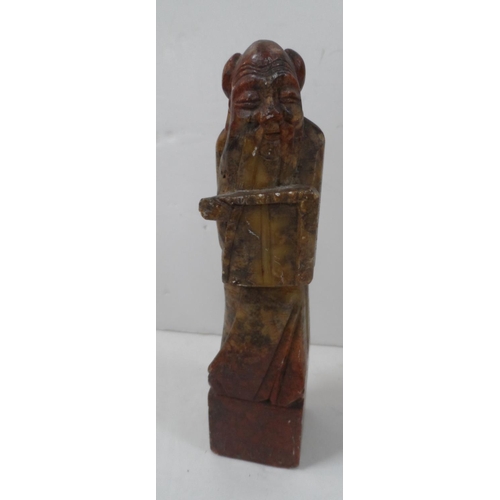113 - Small hardstone carving of a Chinese elder, 16 cm tall