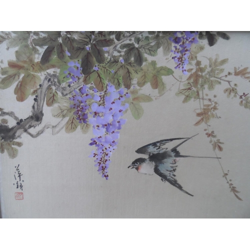 114 - Signed antique Japanese woodblack print together with a signed Japanese watercolour (2)