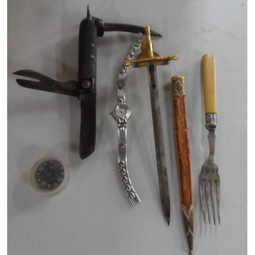 130 - Quantity of small collectables including an old, multi-purpose pen knife with an old wood box