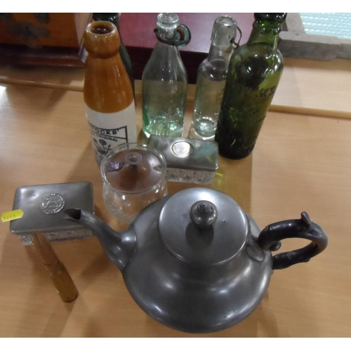 135 - Large collection of collectables to include a bullet, modern glass, stoneware & glassware bottles an... 