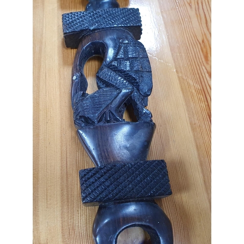 150 - Hand carved, Afircan ebonised wood walking stick