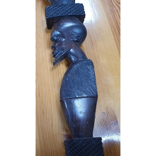 150 - Hand carved, Afircan ebonised wood walking stick
