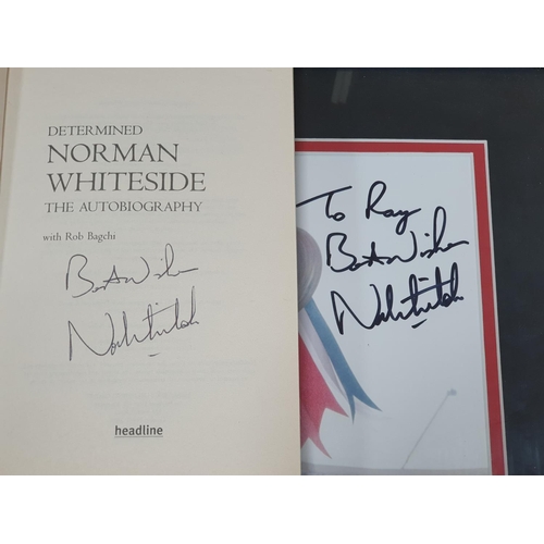 153 - Signed Norman Whiteside book and signed framed photo (2)