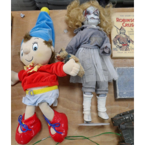 178 - Collection of toys and books to include a handmade doll, vintage domino sets and a miniature cased c... 