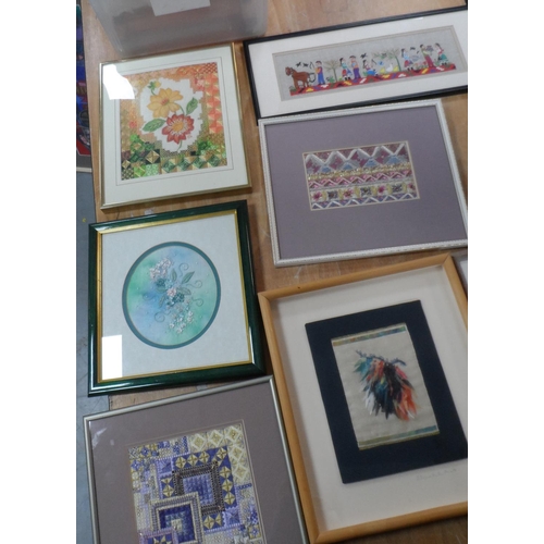 226 - Seven 20thC embroideries, all framed (7)