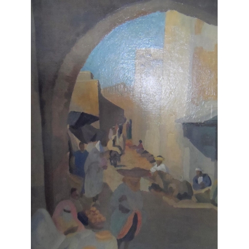 585 - 1935 cubist school oil on canvas painting - North African street scene, signed 