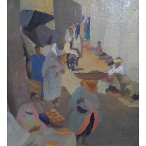 585 - 1935 cubist school oil on canvas painting - North African street scene, signed 