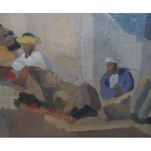 585 - 1935 cubist school oil on canvas painting - North African street scene, signed 