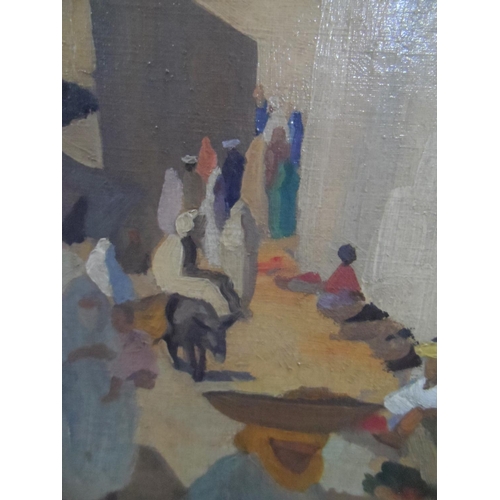 585 - 1935 cubist school oil on canvas painting - North African street scene, signed 