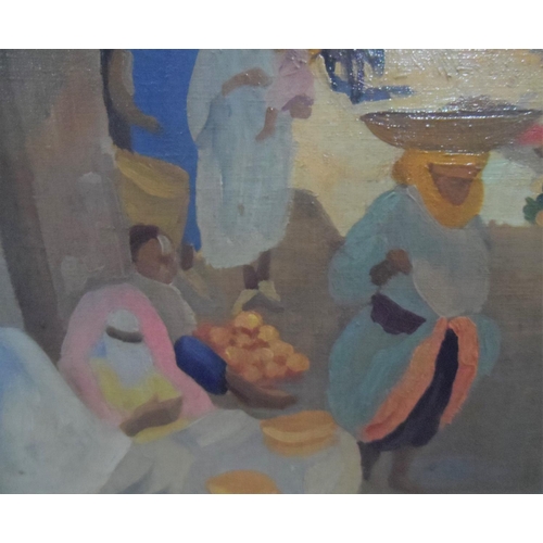 585 - 1935 cubist school oil on canvas painting - North African street scene, signed 