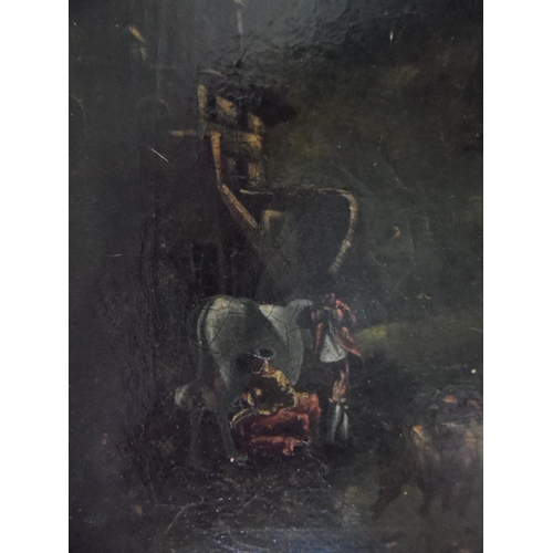 587 - Unsigned 17thC oil on relined canvas, landscape scene with cows, 20thC frame,

The oil measures 30 x... 