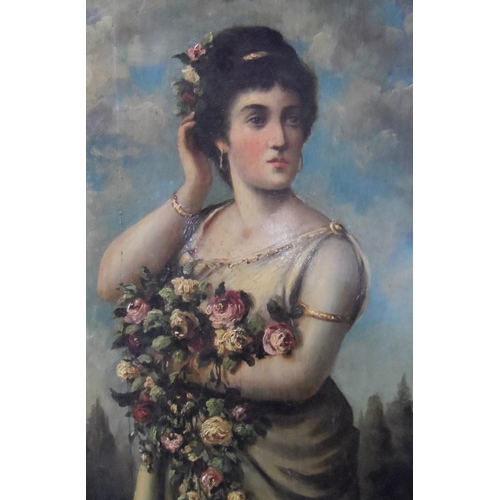 588 - Indistinctly signed oil on wood panel, portrait of a Victorian society lady, unframed,

48 x 26 cm