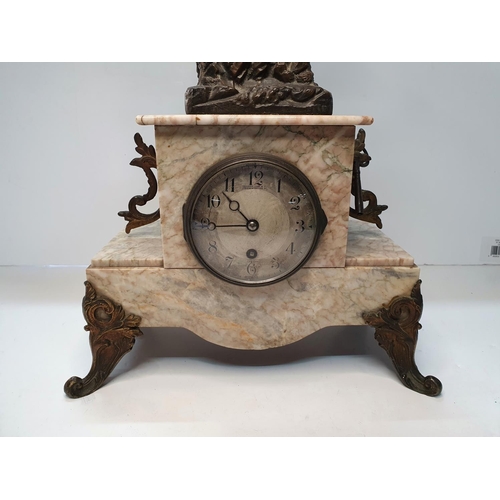 91 - Marble and Bronzed spelter Early 20c French Mantel Clock with Key. 

58 cm High