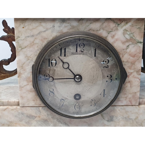 91 - Marble and Bronzed spelter Early 20c French Mantel Clock with Key. 

58 cm High