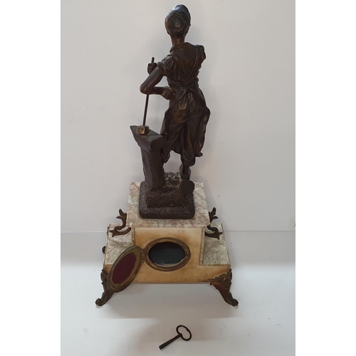 91 - Marble and Bronzed spelter Early 20c French Mantel Clock with Key. 

58 cm High