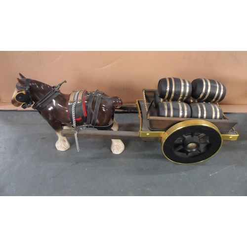 265 - Vintage ceramic shire horse & dray cart together with 2 ceramic shire horses (3)