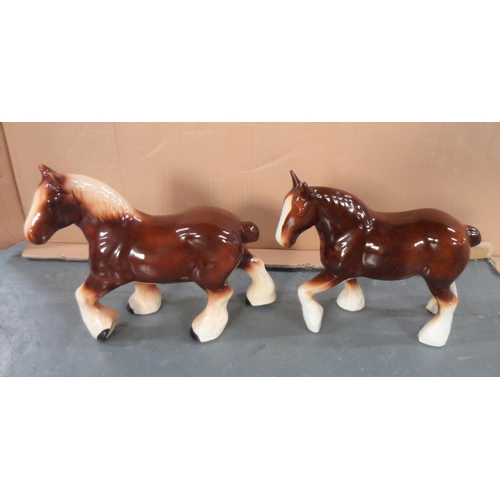 265 - Vintage ceramic shire horse & dray cart together with 2 ceramic shire horses (3)