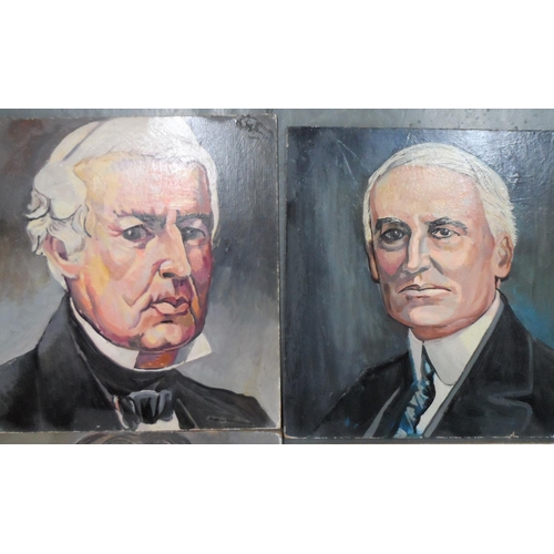 692 - Collection of 5 unsigned mid 20thC oil portraits of historical figures including Lincoln and Washing... 