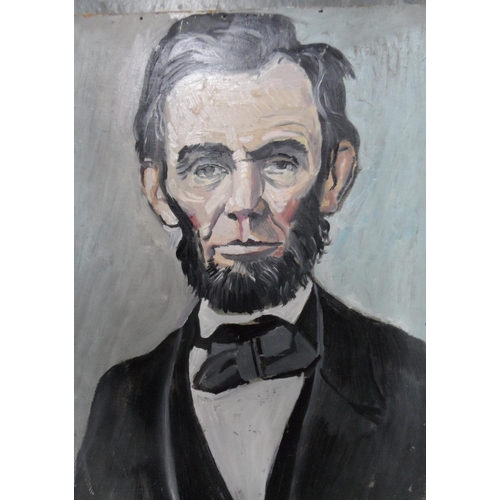 692 - Collection of 5 unsigned mid 20thC oil portraits of historical figures including Lincoln and Washing... 