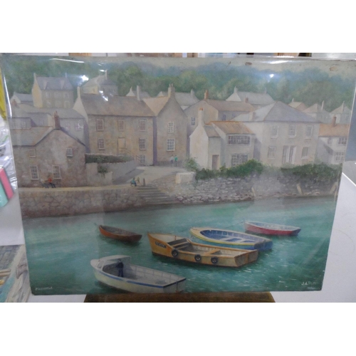 695 - Two fine quality, J A Pusey 1991 oils depicting Mousehole harbour etc, both unframed (2),

Both meas... 