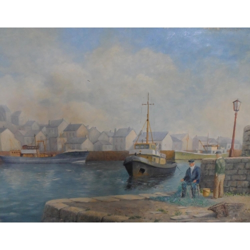 695 - Two fine quality, J A Pusey 1991 oils depicting Mousehole harbour etc, both unframed (2),

Both meas... 